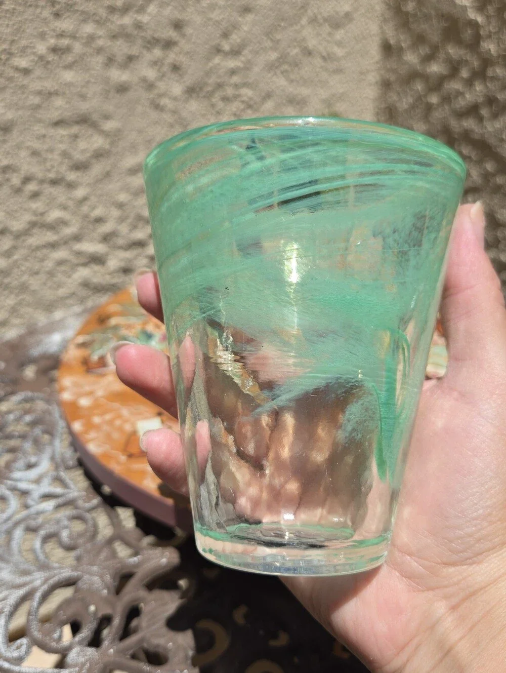 Kosta Boda Mine Green Swirl Tumbler Glass Ulrica Hydman-Vallien Sweden Art Glass